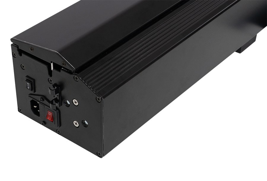 Black electronic device with connectors on a white background