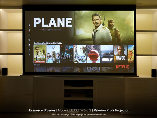 100″ Evanesce B Electric In-Ceiling Projection Screen with Valerion Pro 2 Projector