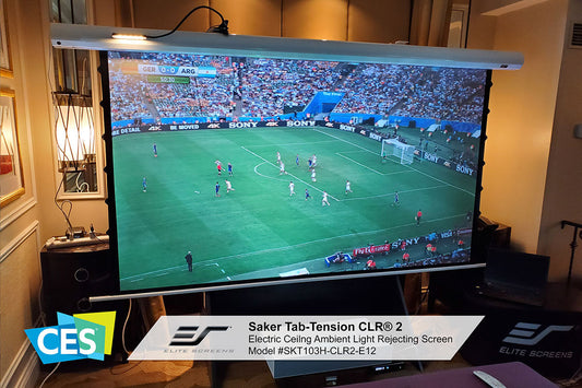 103" Saker Tab-Tension CLR® 2 Ambient Light Rejecting Motorized Screen at CES Trade Show