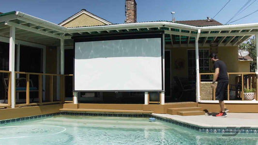 120" Yard Master Manual Outdoor Projection Screen | Poolside