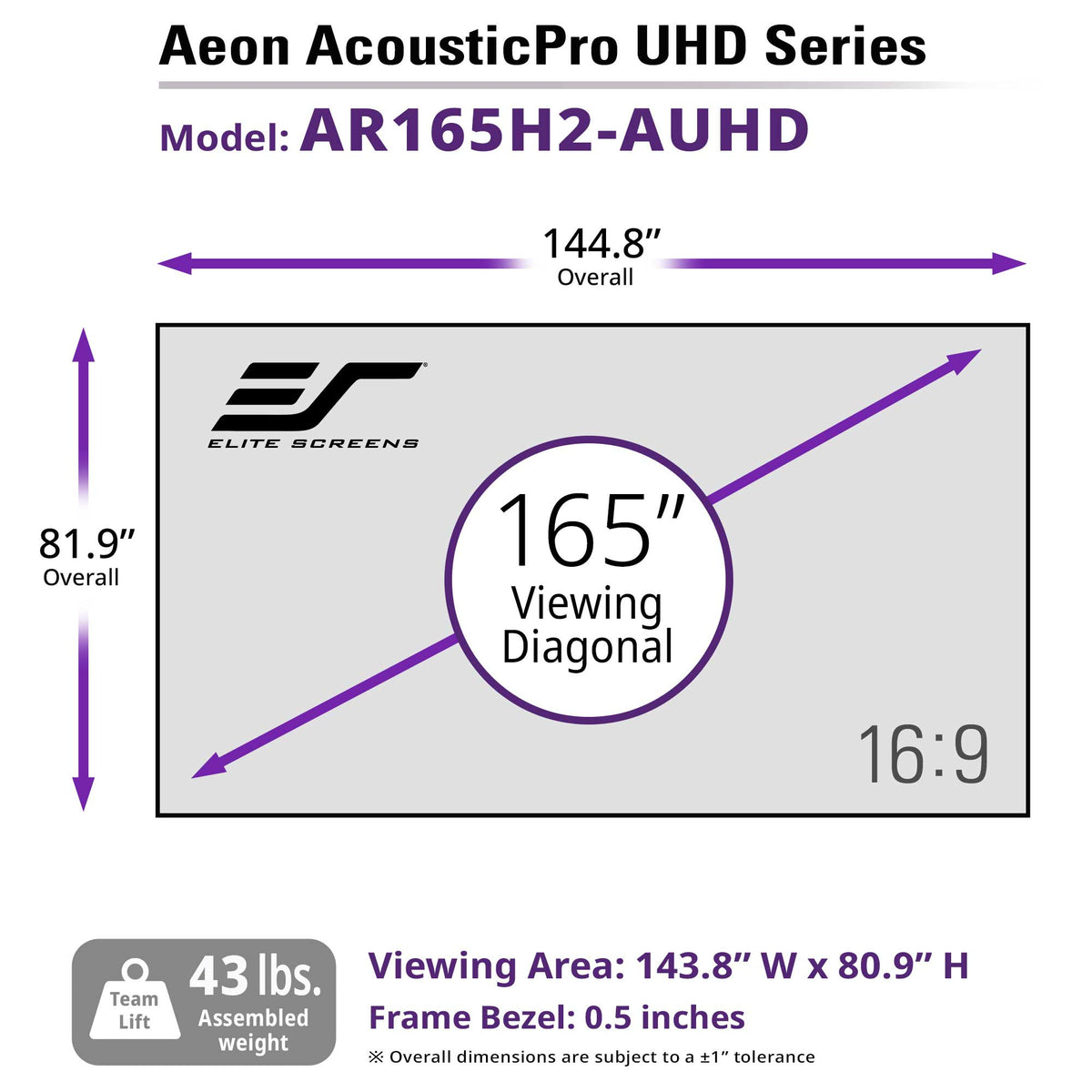 [Elite Screens] Aeon AcousticPro UHD | Acoustically Transparent Matte White Fixed Frame Screen, Active 3D, 4K/8K Ultra HD Ready, 120/128/138/158/165/180/200" in 16:9 Format