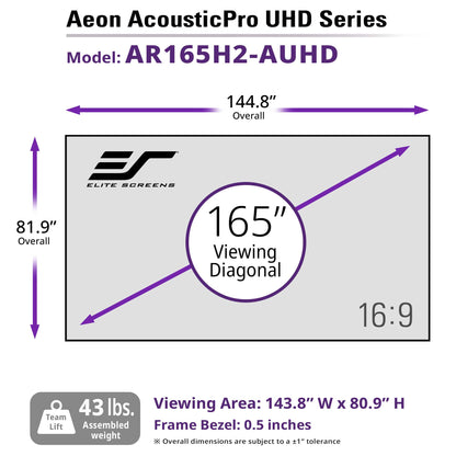 [Elite Screens] Aeon AcousticPro UHD | Acoustically Transparent Matte White Fixed Frame Screen, Active 3D, 4K/8K Ultra HD Ready, 120/128/138/158/165/180/200" in 16:9 Format