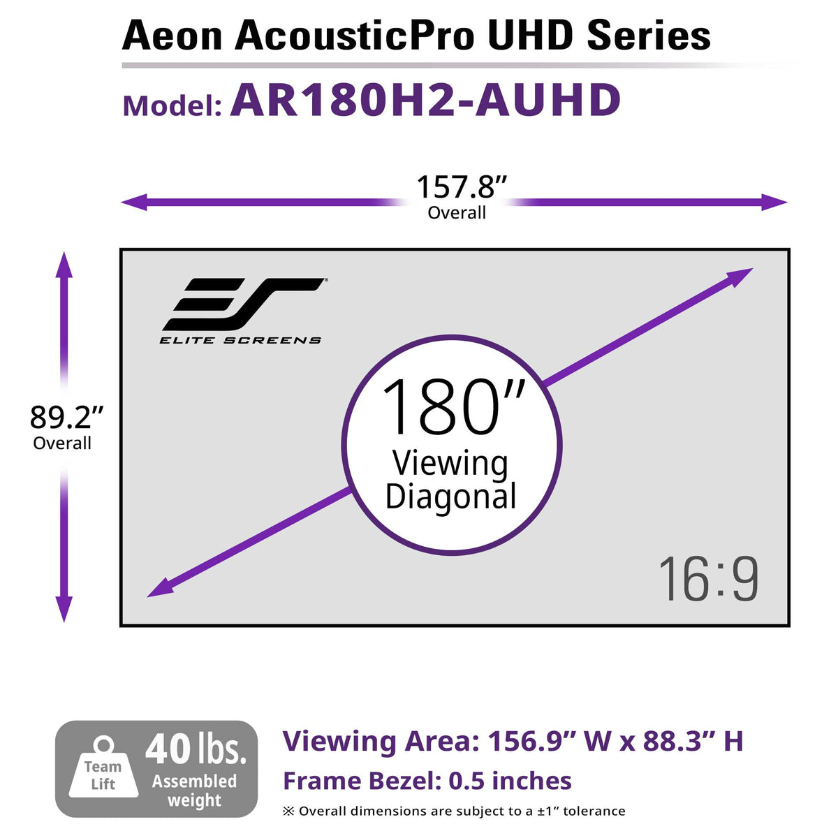 [Elite Screens] Aeon AcousticPro UHD | Acoustically Transparent Matte White Fixed Frame Screen, Active 3D, 4K/8K Ultra HD Ready, 120/128/138/158/165/180/200" in 16:9 Format