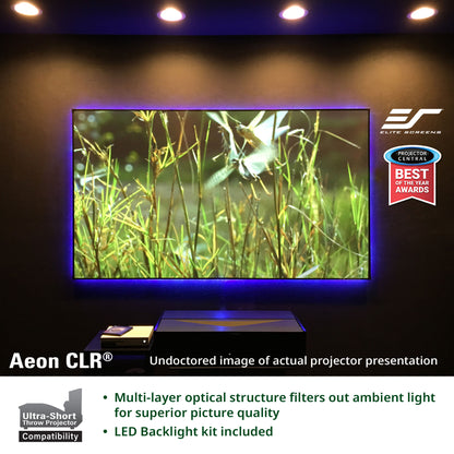 Projector screen with 'Best of Year Awards' certification on a dark background