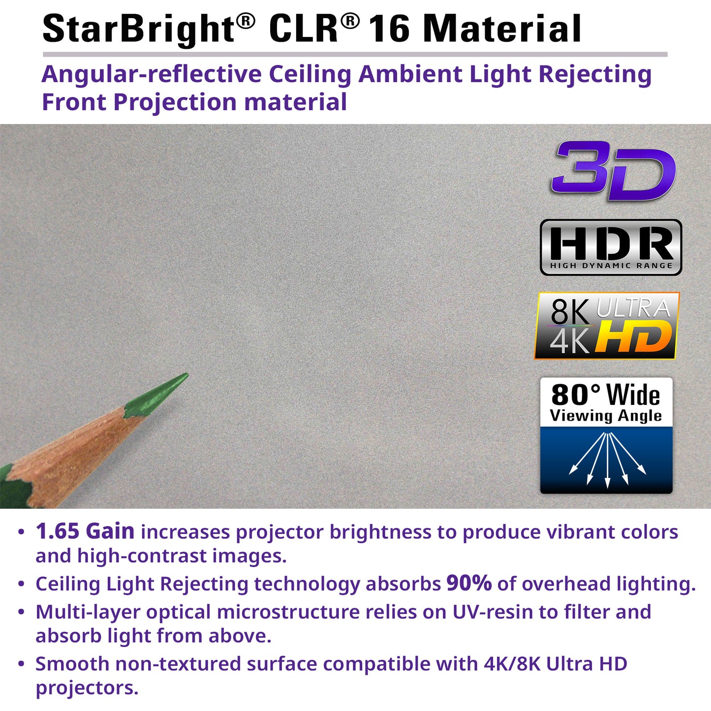 Advertisement for StarBright CLR 16 Material with product features listed.
