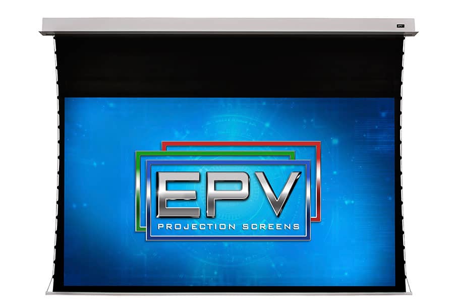 EPV projection screen with blue background and logo