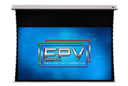 EPV projection screen with blue background and logo