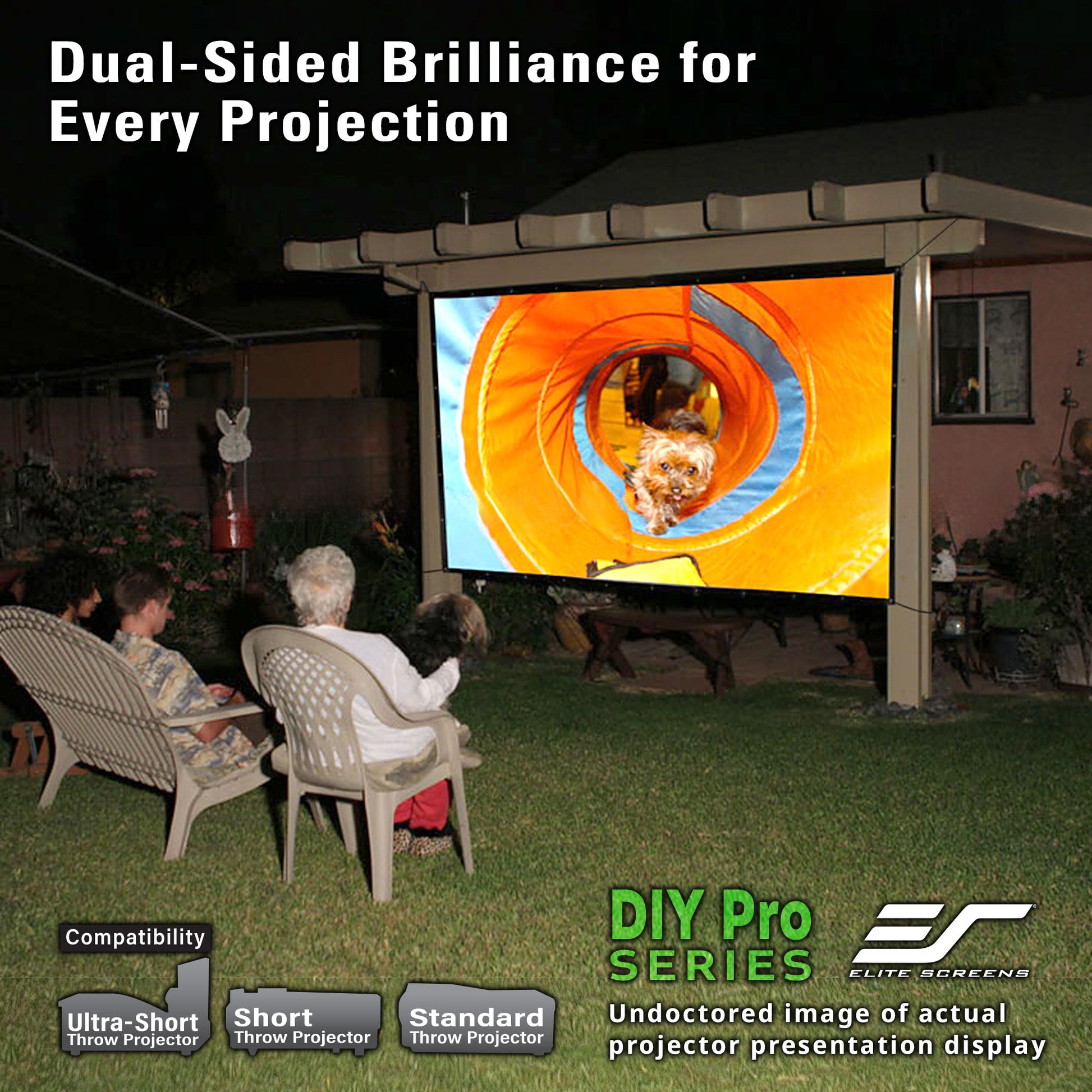 People watching a movie on an outdoor screen with 'DIY Pro Series' branding.