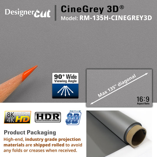 CineGrey 3D projection material with pencil for scale on a gray background