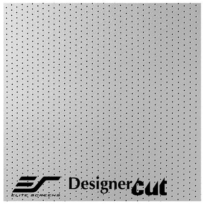 A square gray panel with a uniform grid of small black dots, shown as a close-up material sample. The bottom edge includes the text 'ELITE SCREENS' and 'Designer cut' in black.