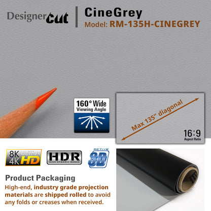 CineGrey projection material with pencil for scale on a gray background