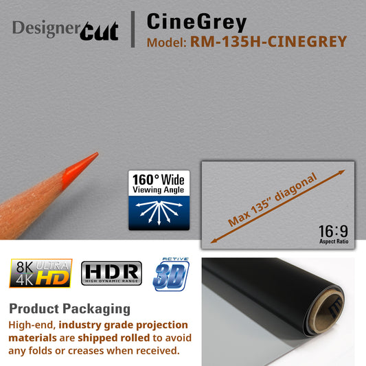CineGrey projection material with pencil for scale on a gray background