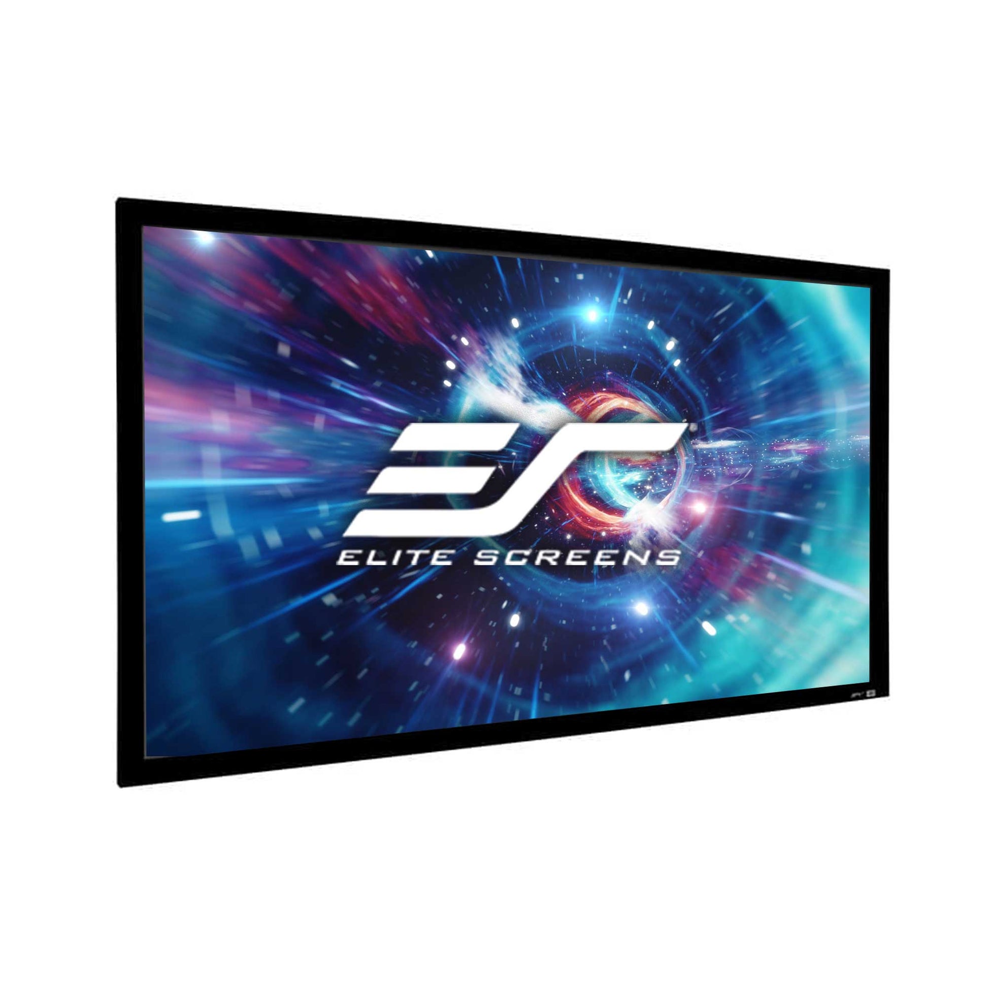Elite Screens projector screen with a cosmic design on a white background