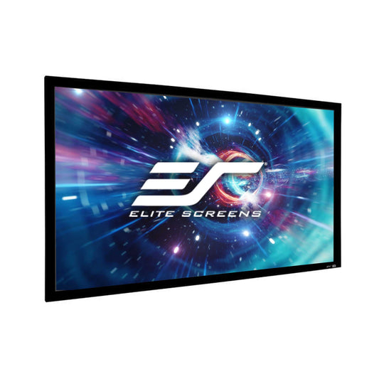 Elite Screens projector screen with a cosmic design on a white background