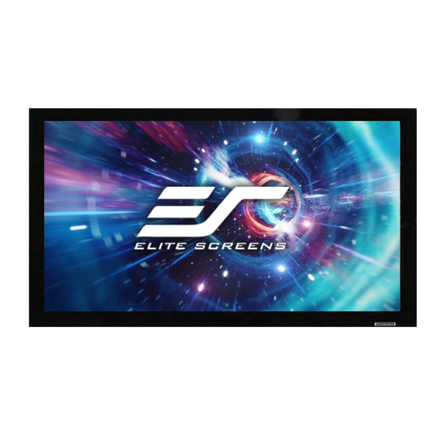 Elite Screens projector screen with a futuristic design on a white background