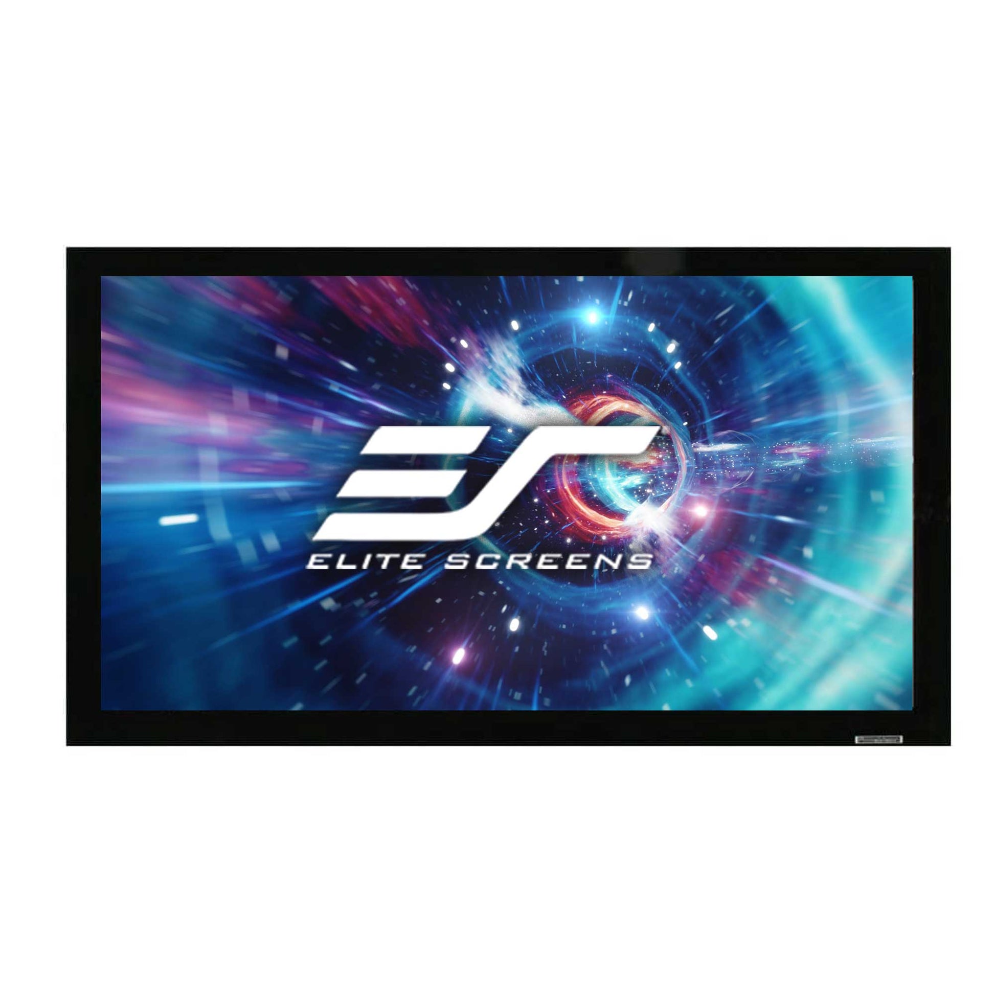 Elite Screens projector screen with a futuristic design on a white background