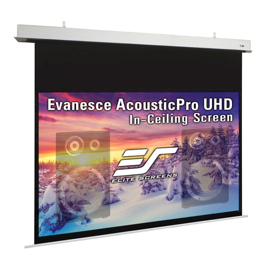 Elite Screens Evanesce AcousticPro UHD In-Ceiling Screen with scenic display
