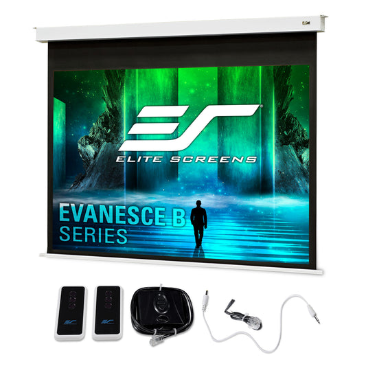 Elite Screens Evanesce B Series projector screen with accessories on a white background
