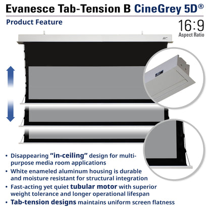 Evancesce Tab-Tension B CineGrey 5D product feature display with technical details.