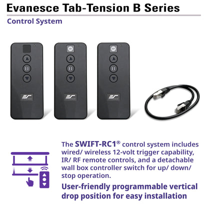 Evancesce Tab-Tension B Series control system with remote controls and cable on a white background
