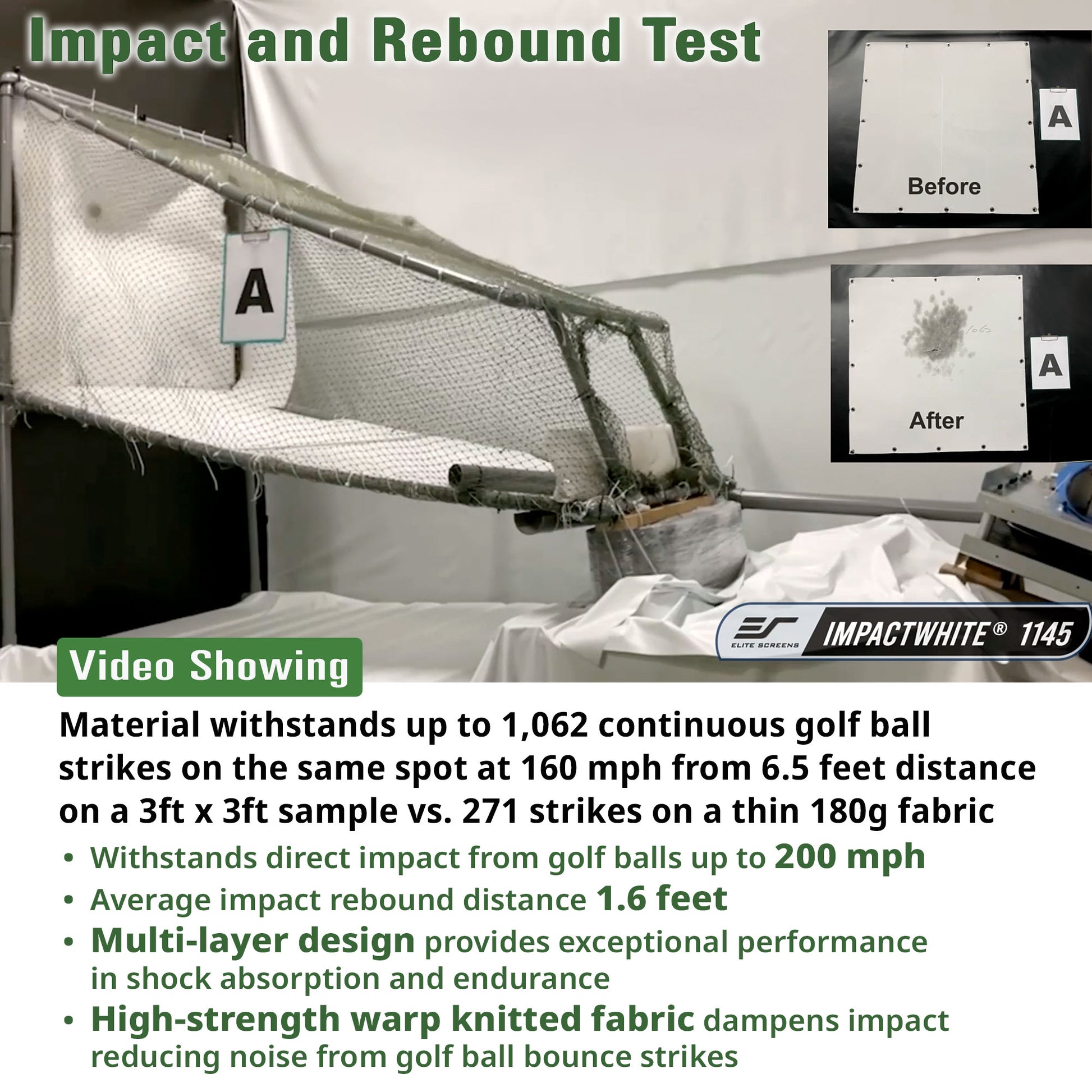 Impact and rebound test setup with material samples and measurement equipment.