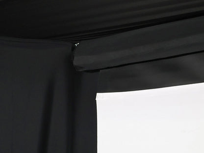 Close-up of a black curtain with a white background