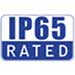 A square graphic badge with a light blue background and white text reading 'IP65 RATED'.