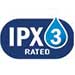 An IPX 3 rated badge icon on a solid blue background.