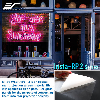 Neon sign 'You are my sunshine' in a window with Elite Screens branding and product information.