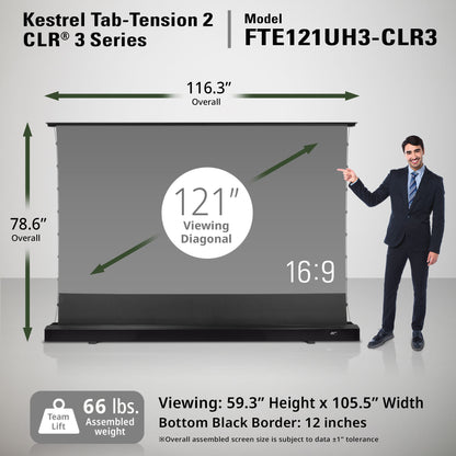 Kestrel Tab-Tension 2 CLR 3 Series monitor with dimensions and a person for scale on a white background