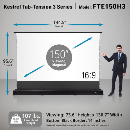 Kestrel Tab-Tension 3 Series screen with dimensions and features displayed, including a person for scale.