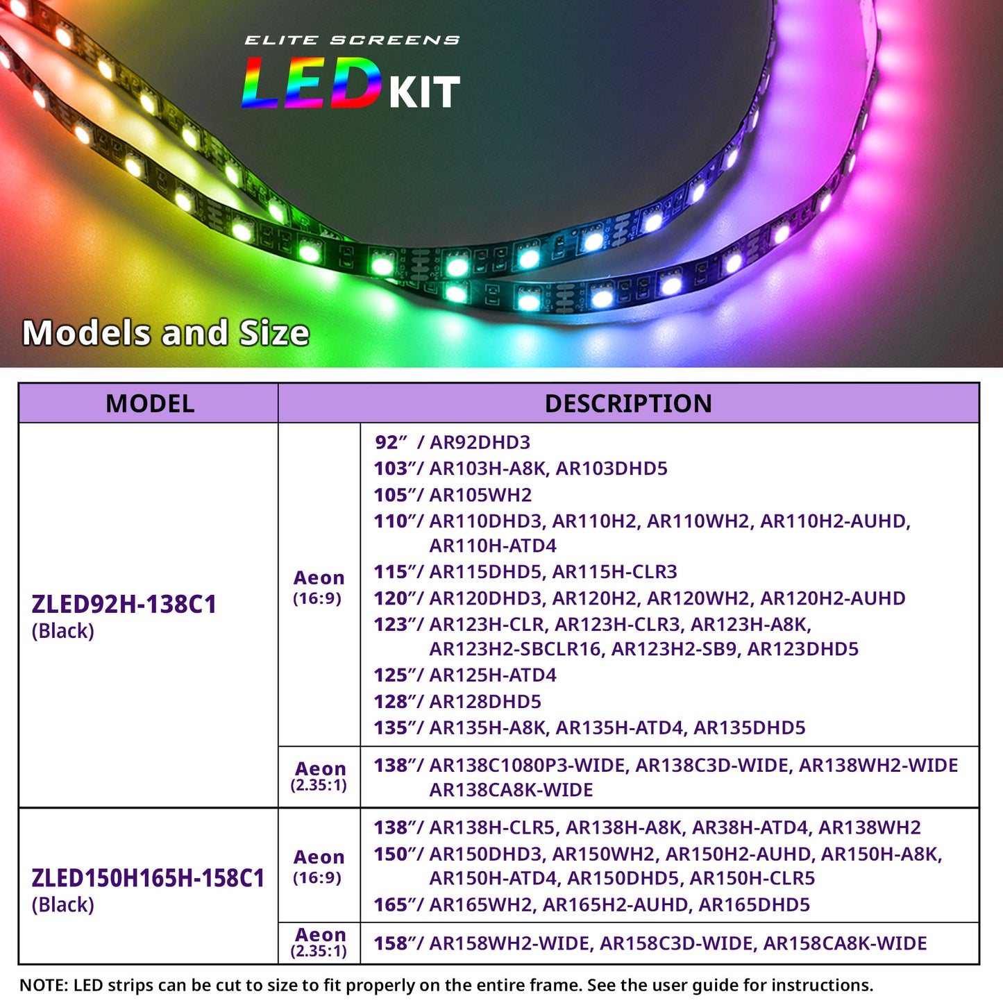 [Elite Screens] LED Backlight Kit for Aeon Series
