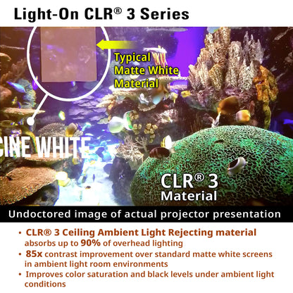 Reef aquarium with CLR 3 material showing improved color saturation and black levels under ambient light.