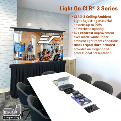 Conference room with Elite Screens CLR 3 Series light rejecting material on the ceiling