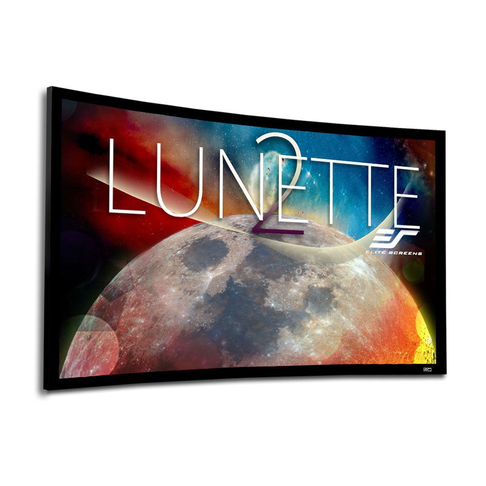Projector screen with 'LUNETTE' branding and space-themed design