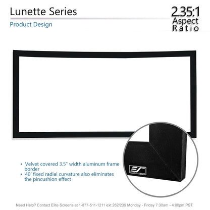 Product design of a screen with a 2.35:1 aspect ratio, featuring a black frame and velvet-covered border.
