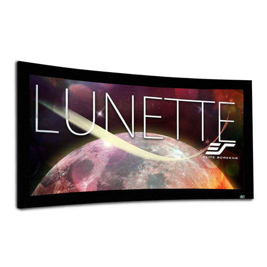 Curved screen with 'LUNETTE' and 'Elite Screens' branding, featuring a space-themed design.