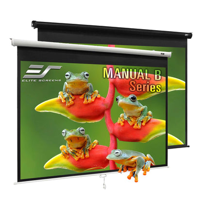 Elite Screens manual projection screen with frogs on a leaf design