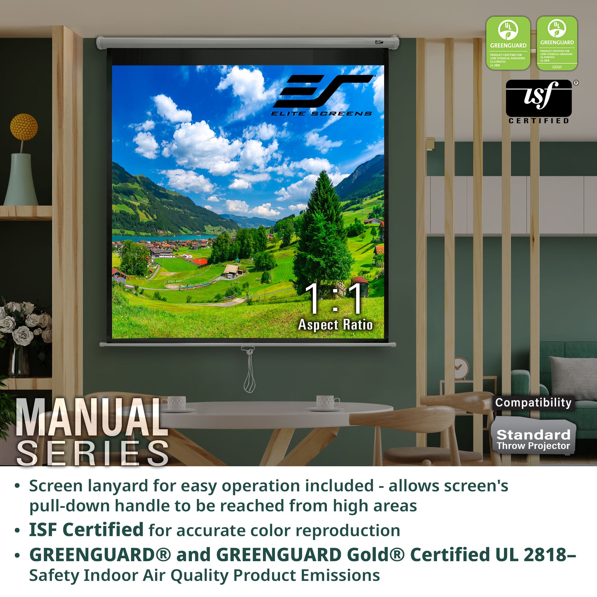 Elite Screens] Manual Series | Manual Pull-Down Projection Screen