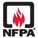 NFPA logo with a black square background, white border, and red-and-orange flame emblem.