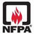NFPA logo with a black square background, white border, and red-and-orange flame emblem.