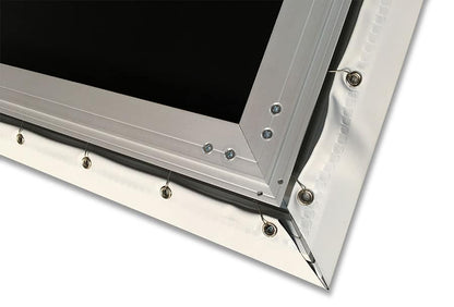 Close-up of a metallic frame with screws on a white background