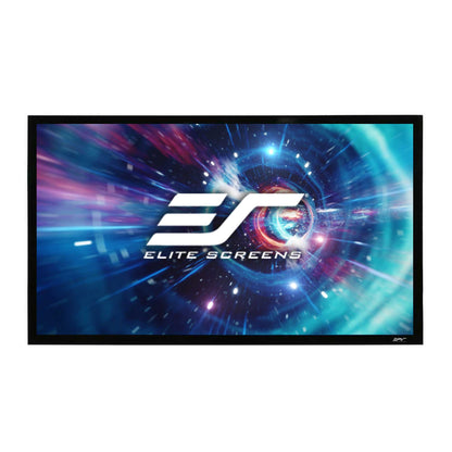 Elite Screens projector screen with a futuristic design on a white background