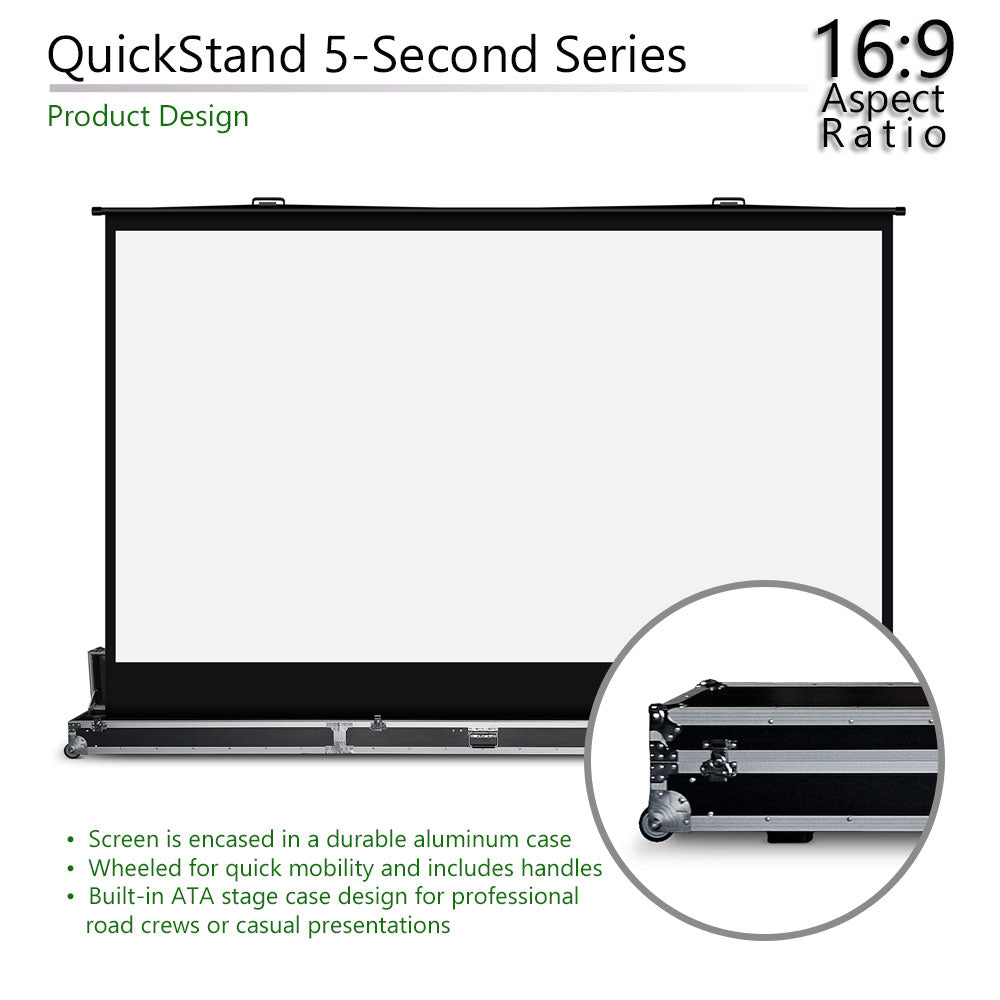 QuickStand 5-Second Series product design with screen and ATA case on a white background