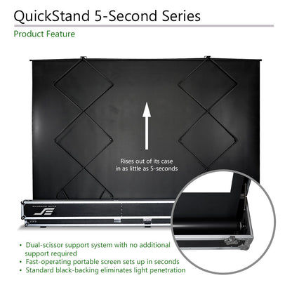 Black portable screen with 'QuickStand 5-Second Series' text and product features on a white background.