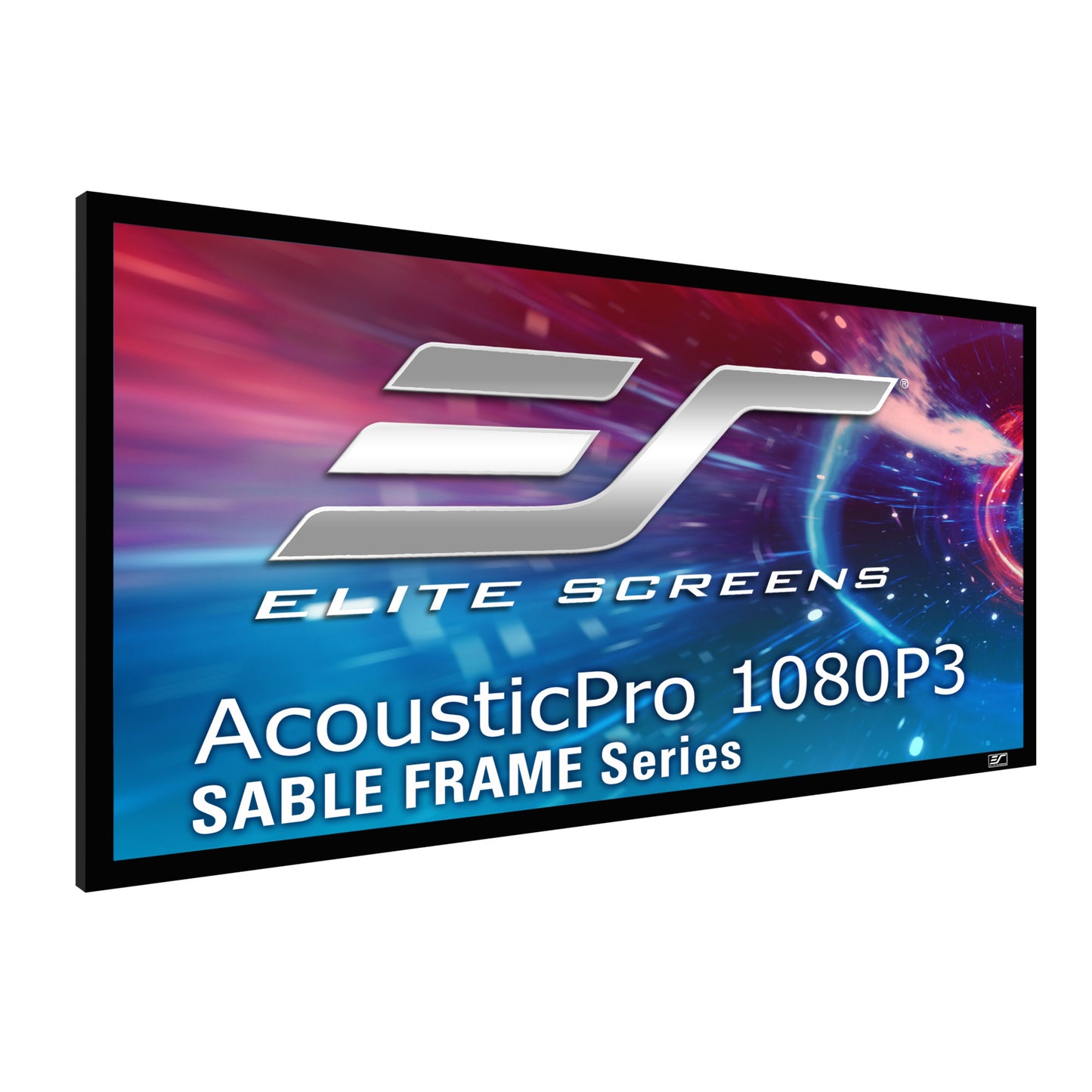 Elite Screens AcousticPro 1080P3 SABLE FRAME Series screen with brand logo on a white background