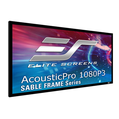 Elite Screens AcousticPro 1080P3 SABLE FRAME Series screen with brand logo on a white background