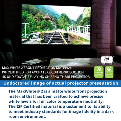 Projector displaying a scenic image with ISF certification text overlay