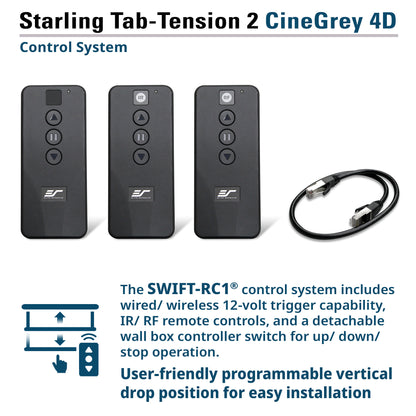 Starling Tab-Tension 2 CineGrey 4D control system with remote controls and cable on a white background