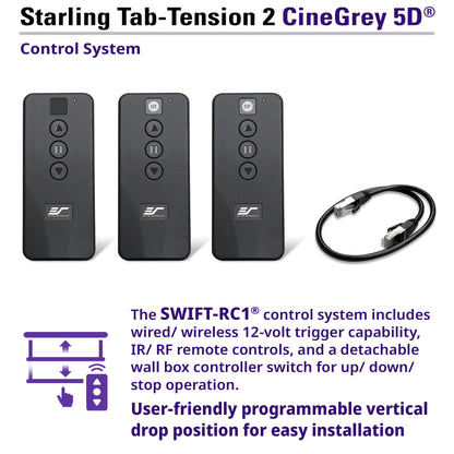 Starling Tab-Tension 2 CineGrey 5D control system with remote controls and cable on a white background.
